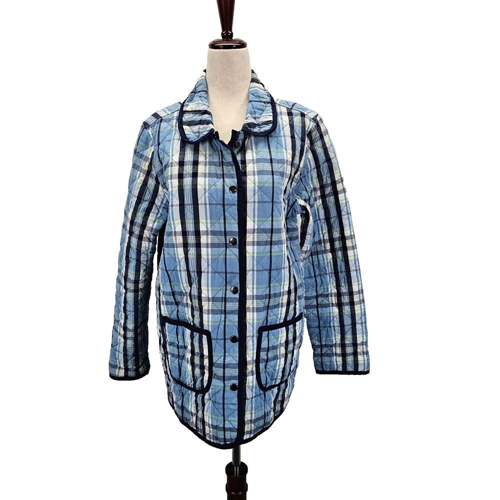 The TOG Shop Quilted Reversible Barn Jacket Size M Plaid Blue Lime Green 11178